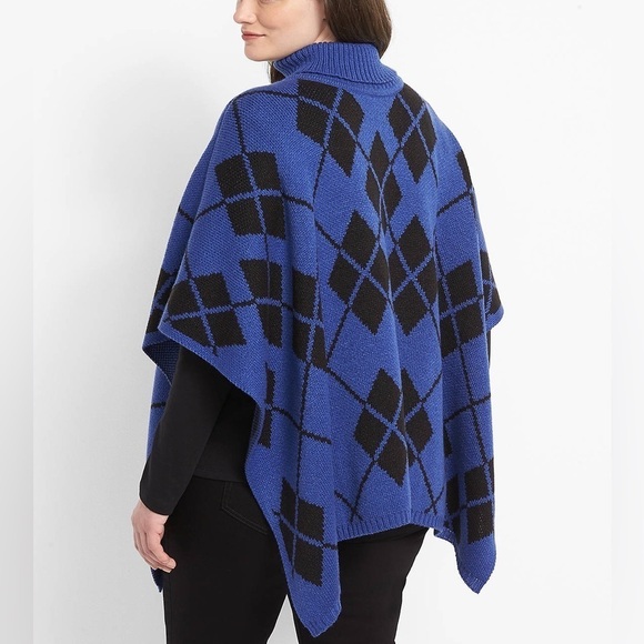 Lane Bryant - Blue Medium-Sleeve Argyle Poncho - Picture 2 of 11
